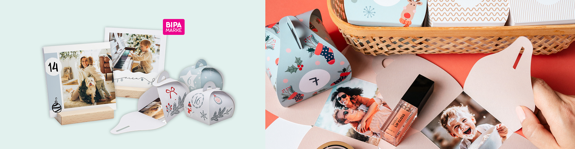 Adventkalender von BIPA Fotoshop als Tischkalender mit Fotos oder DIY-Schachteln zum Befüllen – ideal zur Weihnachtszeit.