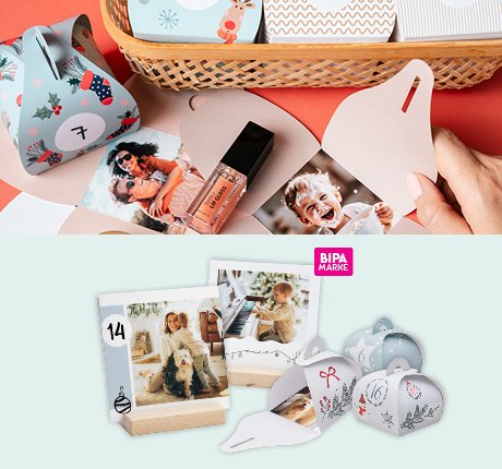 Adventkalender von BIPA Fotoshop als Tischkalender mit Fotos oder DIY-Schachteln zum Befüllen – ideal zur Weihnachtszeit.