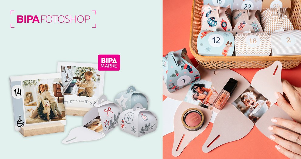 Adventkalender von BIPA Fotoshop als Tischkalender mit Fotos oder DIY-Schachteln zum Befüllen – ideal zur Weihnachtszeit.