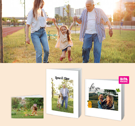 Fotobuch mit persönlichen Fotos aus Frühling und Alltag im BIPA Fotoshop gestalten – ideal als Geschenk für die Familie.